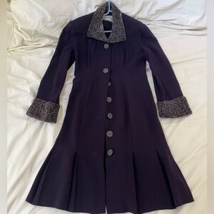 Purple Long Sleeve Dress with Faux Fur Trim